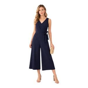 LOFT Women's 14 Jumpsuit Black Sleeveless Wide Leg V-Neck Cropped Classic